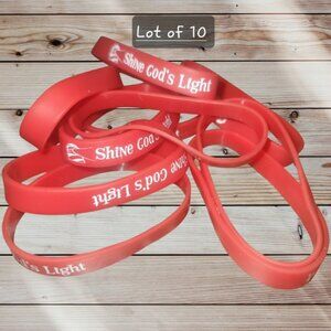Set of 10 - SHINE GOD"S LIGHT - Red Silicone Bracelets
